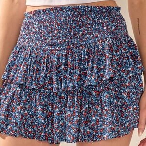 Blue rain red/white/boue roxie tiered flippy skirt